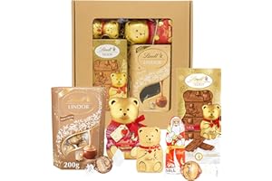 TOPLINE Luxury Lindt Chocolates Gifts Hamper – Assorted Chocolates Gift Box with Irish Cream Truffles, Milk Teddy Bar, Golden Teddy & Santa Figure – Premium Gift for Women & Couples (500g)