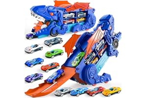CI VETCH Kleinkind Auto Spielzeug für 3-6 Jahre Alte Jungen - Dinosaurier Transporter LKW Mit 10 Druckguss Autos, Verwandelt Sich in Dino - Für Kinder