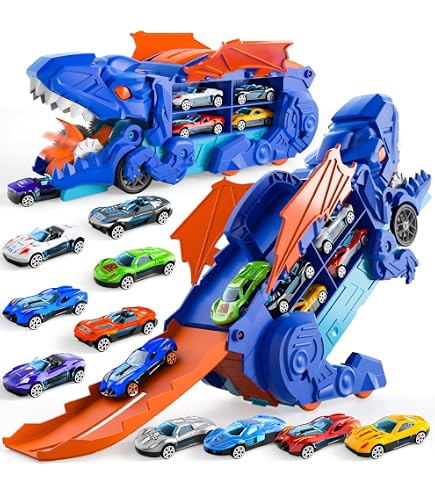 DeAO Transport LKW Spielzeug Mit 6 Autos & 170 Cm Rennstrecke | Für Kinder 3-8 Jahre | Lernspielzeug Geschenk