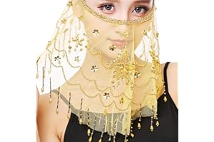 SAMHENG Belly Dance Face Schleier, Chiffon Face Schleier mit Pailletten Perlen für Belly Dance Kostüme Performance Halloween Kostümzubehör für Frauen und Mädchen
