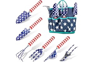 SWTOIPIG Set di attrezzi da giardino da 7 pezzi, kit di attrezzi da giardinaggio in alluminio per impieghi gravosi con manici ergonomici, con manico in legno antiscivolo per cortile all'aperto, giardinaggio