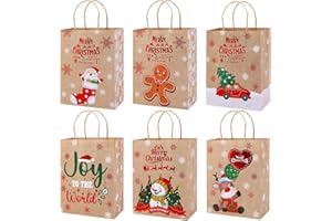 ONBAGLST 24 Weihnachts-Kraftgeschenktüten mit roter Folierung, Weihnachtspapiertüten mit Griff, Weihnachtliche Geschenkbeutel für Weihnachtsfeiern