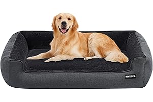 HMTOPE Hundebett, Hundesofa, Hundekissen, Hundekörbchen Abnehmbar und waschbar, Dunkelgrau, 110 x 86 x 26 cm