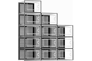 Kuject Large Shoe Boxes, Clear Stackable Shoes Storage Organiser, Fit Size 12, Plastic Sneakers Containers, Great Substitute for Shoe Rack, Space Saving for Entryway, Closet, Black, 12 Pack
