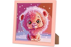 RICUVED 5D Lion Diamond Painting Broderie Animaux Kit Complet avec Cadre pour Enfants Filles Adultes, Arts & Craft pour Décoration Murale 18 x 18 cm