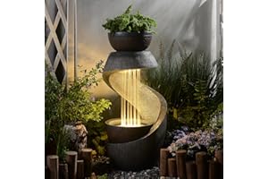 Bumilgar Garden Water Features with LED Lights, 82CM Modern Resin Waterfall Fountain Outdoor, S-Shaped Garden Water Feature for Yard, Balcony, Home Decor, Patio Fountains and Waterfalls, Grey