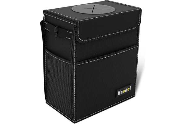 K KNODEL Poubelle de voiture, Poubelle imperméable, Sac à ordures avec couvercle, Corbeille à fuite, Sac à ordures pour SUV (Grand, Noir)