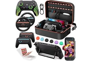 COOWPS Kit Accesorios 17-en-1 para Nintendo Switch 2, Mando Pro | Funda de Transporte, Protector de Pantalla, Agarres Joy-Con, Volantes, Estuche Tarjetas Juego y Carcasa Consola