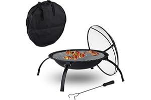 Relaxdays Brasero, Grille pour la Viande et au Dessus du Bois, 55,5 cm, tisonnier, Jardins, terrasses, Noir 42 x 84 x 84 cm