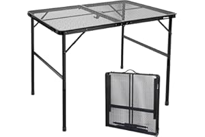 E EASTSTORM Tavolino Pieghevole da Campeggio 120×60cm，Tavolo Grigliato con Griglia in Metallo，2 Tavoli Regolabili in Altezza Portatile per Picnic Giardino Balcone Mercato Barbecue Spiaggia