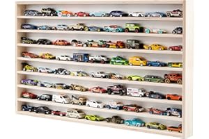 DECOCRAFT Vitrina compatible con Hot Wheels Lorry Design - Estantes de almacenamiento de juguetes con 8 listones - Caja de almacenamiento de madera resistente - Diseño moderno