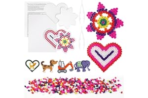 AUAUY Zestaw koralików bezpiecznikowych, 600 szt., 5 mm, żelazne koraliki dla dzieci, DIY, rzemiosło, zabawki, żelazne koraliki, karty z motywem kwiatowym, pegboardy, pęseta, papier do prasowania,