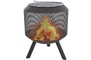 ‎MACOSHOPDE BY MACO MÖBEL Raburg XXL Feuerkorb Ben in Schiefer-SCHWARZ, extra großer Design-Gartenkamin & Terrassenofen, 60 x 55 cm rund, Stahl, inklusive Grillrost & Schürhaken