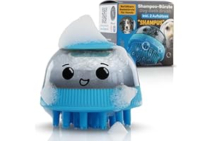 ‎BLUEPET BluePet Befüllbare Badebürste für Hundeshampoo I Einmassieren von Shampoo & anregende Massage I Entferne Schmutz & loses Fell I Inkl. 2x Aufsätze (Weich + Fest) für alle Rassen & Fellarten
