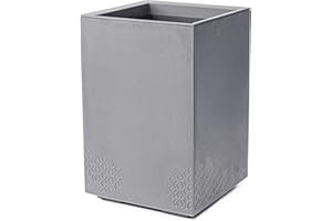 ‎KONZEPT KONZEPT Large Plant Pot on Wheels for Indoor and Outdoor Use, 40 x 40 x 60 cm, Grey in Concrete Look, Made from 100% Recycled Material - Ideal for Living Room, Garden and Patio