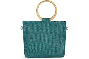 styleBREAKER Bolso de asa de Mujer con asa de bambú en óptica de Ganchillo Semitransparente, Bolso de Mano, Bolso, Mujer 02012286, Color:Petróleo