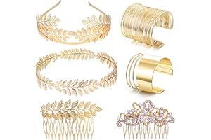 KALVICA 6 Pezzi Corona di Foglie di Alloro della Dea Greca Fascia per Donna Parure di Gioielli d'oro Bracciale Polsino Copricapo da Sposa
