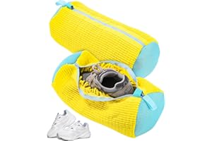 Bixury Sacchetti per Scarpe Sacchetti Lavatrice, 2 Pezzi Lavanderia Sacchetto Lavatrice con Cerniera e pulizia a 360°, Sacchetto Scarpe Lavatrice per Organizzatore, Lavatrice e Viaggio (Giallo)