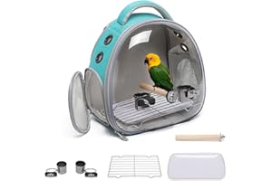 Ioview Bird Carrier Cage, Pet Travel Carrier Backpack with Standing Perch,Parrot Cockatiel Carrier Bag, Food Bowl for Lovebirds Conures Parakeet Budgie Canary & Small Animal(Green+Accessories)