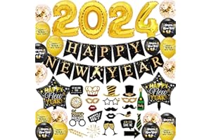 KESTEEY New Year Party Decorations 2024 Happy New Year Supplies New year Banner New Years Eve Party Balloons Aluminium Film Balloons for New Years Eve Party Decorations 2024