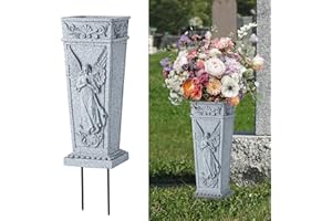 SIFOEL Grave Vase with Spike, Resin Memorial Vase Cemetery Flowers Holder for Headstone, Grave, Cemetery, Garden, Lawn, Yard Decorations (1pc, Grey)