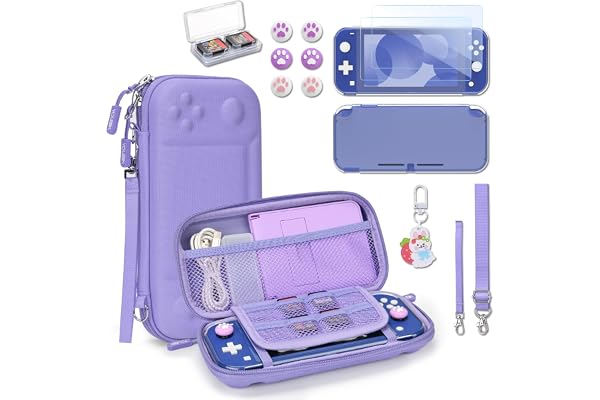 Younik Étui Switch Lite, Pochette Switch Lite 14 en 1 avec Étui de Transport, Coque Switch Lite transparent, Étui pour Cartes de Jeu, 2 Protecteurs d'écran, Violet Étui de Transport pour Switch Lite