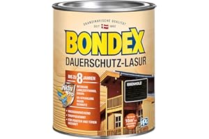 Bondex Dauerschutz Lasur Ebenholz 0,75 L für 10 m² | Hoher Wetter- und UV-Schutz bis zu 8 Jahre | Tropfgehemmt | Natürliches Abwittern - kein Abplatzen | Dauerschutzlasur| Holzlasur