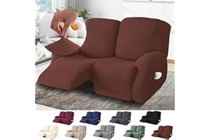 BOYIFEIJIE 2-Sitzer Sessel Überzug, Sesselbezuge Stretch mit Taschen, All-Inclusive Streifen-Jacquard Sesselschoner für Fernsehsessel Relaxsessel Sesselhusse (Dunkelbraun, 6-Teilig)