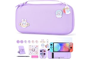 Étui NS Switch - innoAura Accessoires pour NS Switch 18 en 1 avec Etui de Transport Switch, Etui de Jeu Switch, Protection d'Ecran Switch, Support Switch, Poignées de Pouce Switch(Violet)