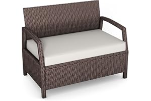 ‎COSTWAY COSTWAY Gartensofa Rattan, Rattansofa 2 Sitzer, Gartenbank mit Sitzkissen 10 cm Stärke, Garten Lounge Gartenmöbel, 108 x 84 x 64 cm