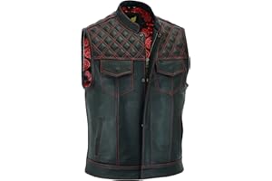 Leatherick Groove Club Herren-Motorradweste aus schwarzem Leder – Bikerweste