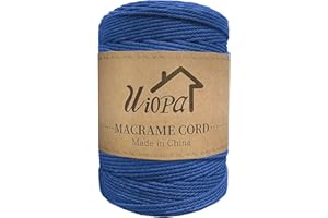Uiopa Hilo Macrame 3mm x 300m Azul Macrame Cuerda Algodon Natural de 4 Hilos Algodó Corde, Bricolaje Craft Cuerda para Macrame Pared, Cortinas, Colgador de Plantas, Cesta Regalo, Atrapasueños