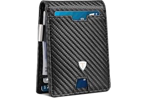 Tomylv Geldbörse Herren Slim RFID Blocking Portmonee Herren Kohlefaserleder mit 13 Kartenetui, Ausweisfenster, Geldscheinklammer, Minimalistischer Herren Geldbörse mit Geschenkbox - Schwarz