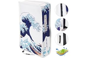 PlayVital Cover Antipolvere per ps5 Slim Disc Edition,Copertura Verticale Custodia Protettiva Nylon Impermeabile per Console Disco Edizione-Grande Onda