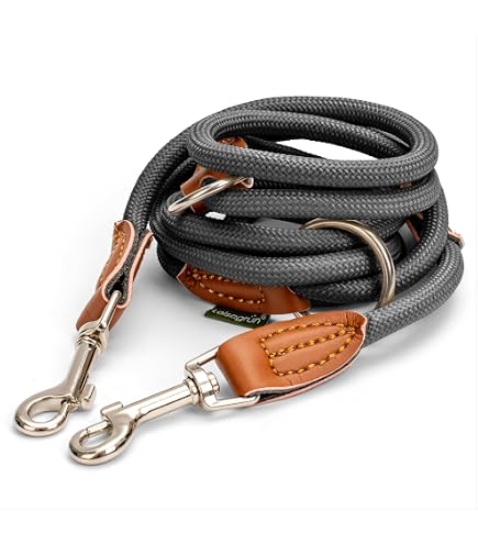 HUNTER Hundeführleine Sansibar – Verstellbar, Rindsleder, Made In Germany, Cognac