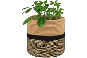 Tenn Well 30 cm Indoor-Topf für Pflanzen mit Einsatz, Baumwolle gewebter Aufbewahrungskorb große Blumentöpfe für Zimmerpflanzen, Blumentopf, Wäsche-Organizer und Heimdekoration (Schwarz und Braun)