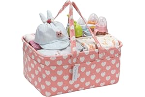 Hinwo - Cestino per pannolini, 3 scomparti, organizer portatile per bambini, organizer da auto, con divisorio staccabile e 10 tasche invisibili per pannolini e salviette