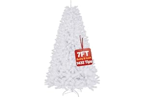 VIVO TECHNOLOGIES 7ft White Artificial Christmas Tree – Premium Bushy Xmas Tree with 1432 Branch Tips, Full Dense Fake Silver Pine Tree Easy to Assemble, Indoor Holiday Decoration with Metal Stand