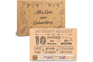‎GIFTOTA Giftota 10 Geburtstag Geldgeschenke Holz mit Reagenzglas Juteschnur Holzkarte Geschenkbox - 10 Geburtstag Geschenk Mädchen Jungen