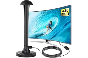 FADISH TV Aerial Indoor - Amplified Indoor TV Aerial with Booster 250+ Long Range Reception, TV Indoor Aerial for Freeview TV Support 4K 1080P HDTV & 16.4ft Coax Cable