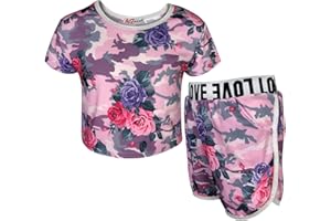 A2Z 4 Kids Kids Girls Shorts Set Camouflage Purple Floral Print Trendy Fashion Summer Outfit Crop & Short New Age 7 8 9 10 11 12 13 Years