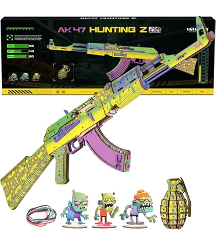 BlocteckToy AWM - Rompecabezas de madera 3D de rifle de francotirador, modelo de montaje de transmisor de madera grabado con láser 3D, regalo creativo para amigos (266 piezas/verde militar