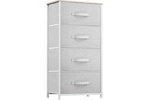 ‎YITAHOME YITAHOME Kommode mit Schubladen, Schrank mit 4 Schubladen aus Stoff, Aufbewahrungskommode Industrial Stil für Schlafzimmer, Wohnzimmer, Kinderzimmer, Flur, Aufbewahrungsschrank (Hellgrau)