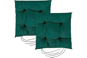 Gardenista Garden Chair Seat Cushion with Ties | Slip Free Hypoallergenic Tufted Pad | Water Resistant Thick Quality | Great for Indoors & Outdoors | Secure Ties (2 Piece, Green)