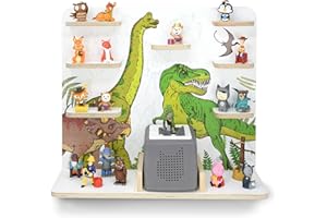 stadtecken wooden shelf for music box I Suitable for the Toniebox and Tonies I Perfect Tonie storage in the children's room I For standing up or hanging up (Dinomania, large)