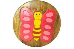 My Family House Children Wooden Stool with Butterfly Pattern - Strong and Sturdy - H26 cm x W26 cm x D26 cm