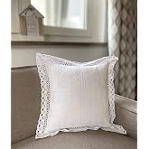 heimtexland &reg; White Cotton Crochet Lace Decorative Cushion with Crochet Trim Farmhouse Style Crochet Cushion Typ793 Cushion C