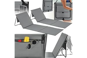 tectake® Set of 2 Sun Loungers with Adjustable Backrest, Foam Padding & Pocket, Foldable & Portable Sun Lounger Set with Steel Frame & Water-Repellent Fabric, Ideal as Pool, Camping & Beach Mat - Grey