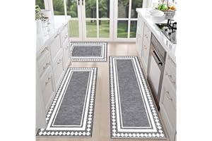 HEBE RUGS HEBE Farmhouse Kitchen Rugs Sets of 3 Non Slip Washable Boho Kitchen Rugs and Mats for Floor Kitchen Runner Rug Floor Carpet for Kitchen, Laundry, Hallways