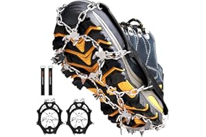 CIMKIZ Crampons Ice Cleats Traction Snow Grips for Boots Shoes Women Men Kids Anti Slip 19 Stainless Steel Spikes Safe Protect for Hiking Fishing Walking Climbing Mountaineering (Black, Medium)